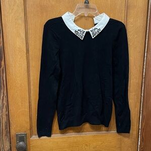 White House Black Market Black Top with White Collar